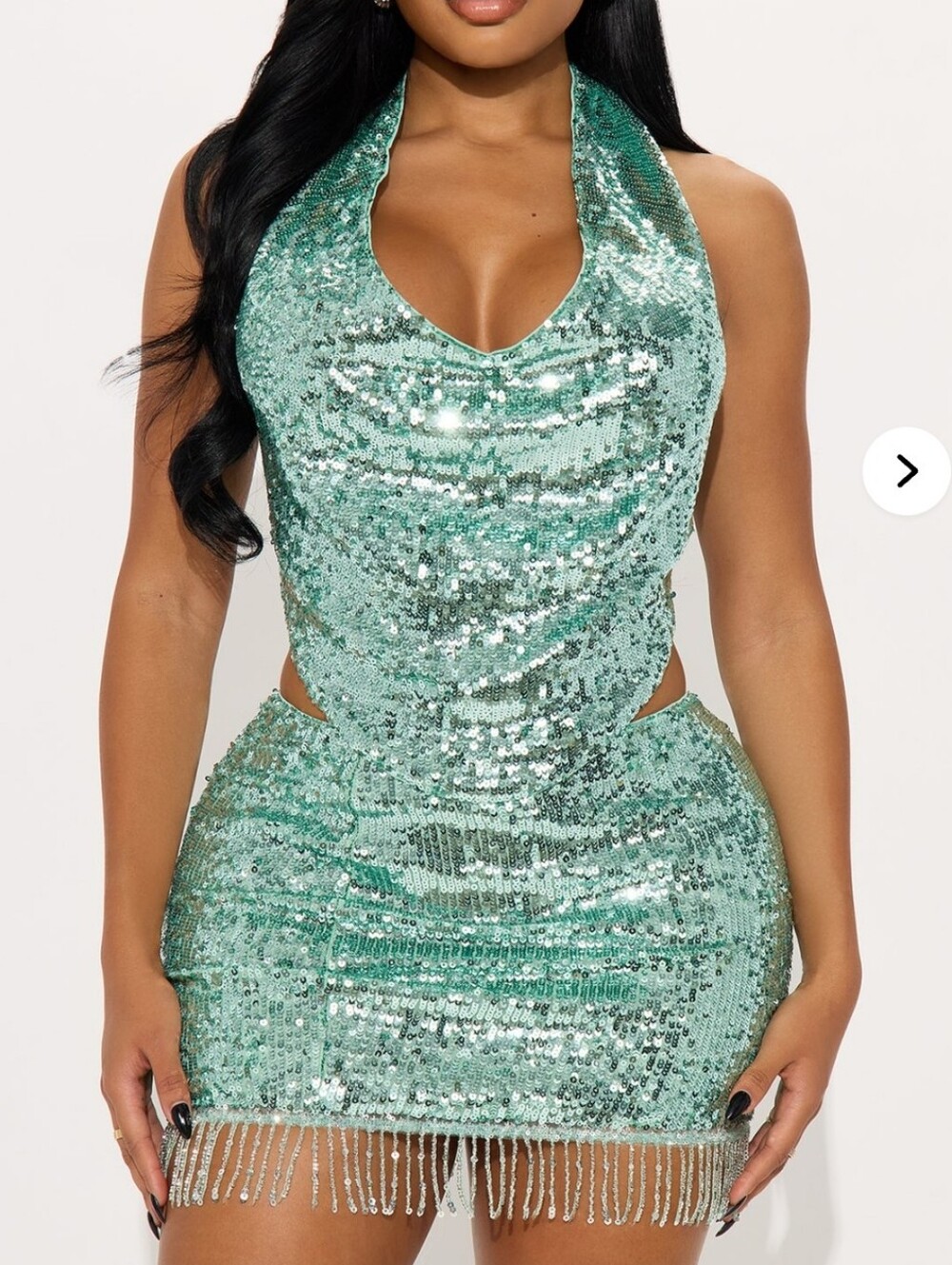 Fashion Nova Mint Green Sequin Halter Mini Skirt Set